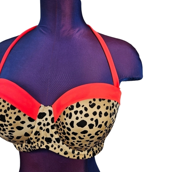 Victoria's‎ Secret 2 Piece Bikini Cheetah Print Orange Colorblock Size 38D A109 - Picture 2 of 11